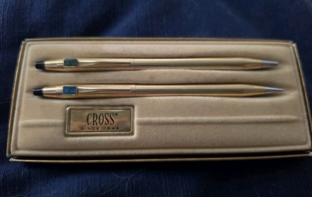Cross 12K GF Pen/Pencil Set Vintage w/a Box Working - Pre-owned - Logo